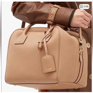 Burberry Pebbled Leather Cube Bag in Light Tan